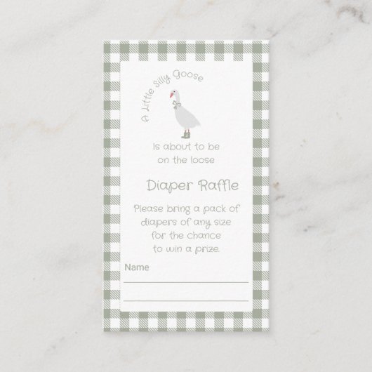 Sage Green Gekke Goose Luier Raffle Ticket Informatiekaartje (Voorkant)