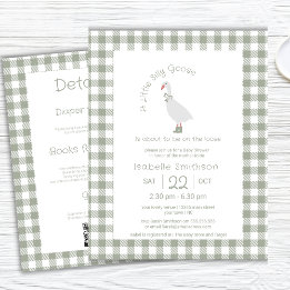 Sage Green Gekke Little Goose Baby shower QR Code Kaart