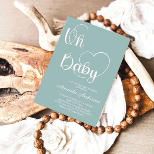 Sage Green Gender Modern Elegant Baby shower Kaart