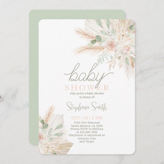 Sage Green Gender Neutral Baby shower Invitation Kaart (Voorkant / Achterkant)