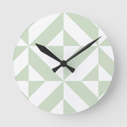 Sage Green Geometric Deco Cube Patroon Ronde Klok (Voorkant)