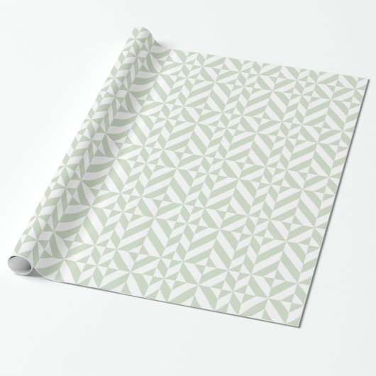 Sage Green Geometric Deco Cube Pattern Cadeaupapier (Uitgerold)