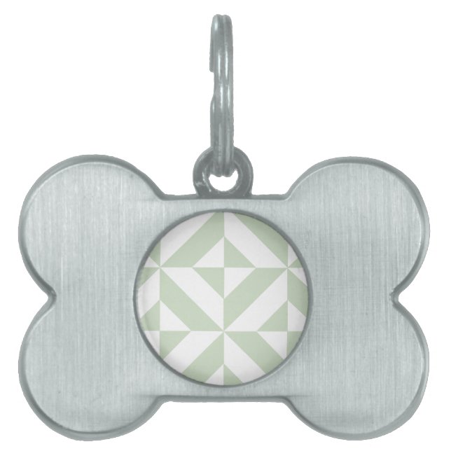 Sage Green Geometric Deco Cube Pattern Huisdieren Naamplaatje (voorkant)