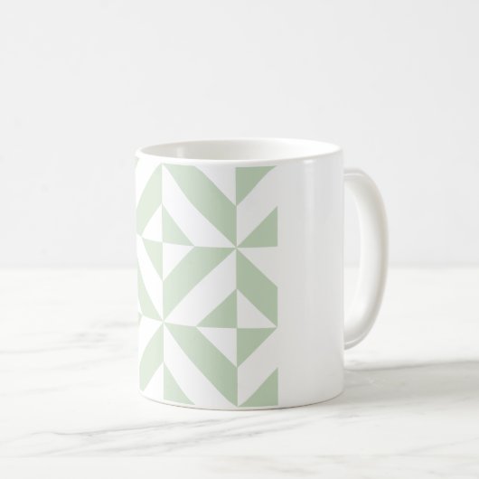Sage Green Geometric Deco Cube Pattern Koffiemok (Voorkant rechts)