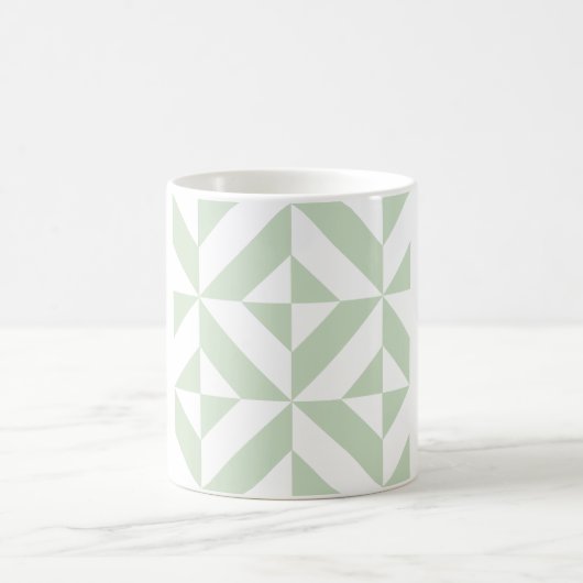 Sage Green Geometric Deco Cube Pattern Koffiemok (Center)