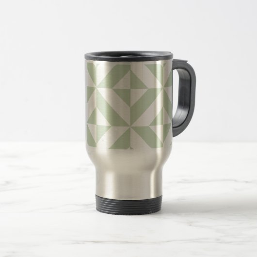 Sage Green Geometric Deco Cube Pattern Reisbeker (Voorkant rechts)