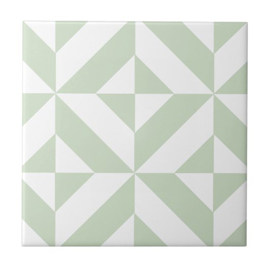 Sage Green Geometric Deco Cube Pattern Tegeltje (Voorkant)