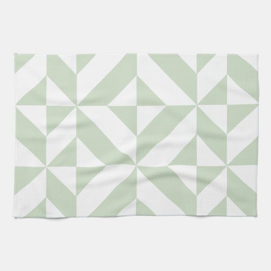 Sage Green Geometric Deco Cube Pattern Theedoek (Horizontaal)