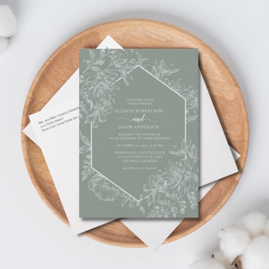 Sage Green Geometric Floral Weddenschap Kaart