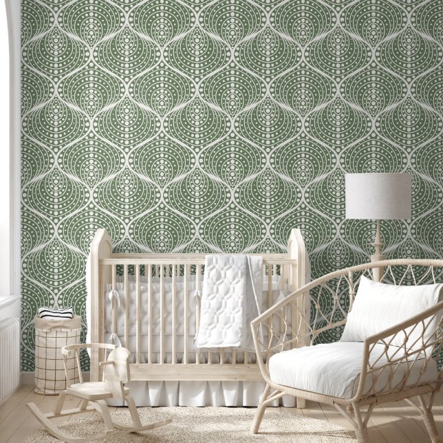 Sage Green geometrisch retro patroon Behang (Kinderen)