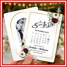 Sage Green Geometry Calendar Wedding Sla de datum  Informatiekaartje