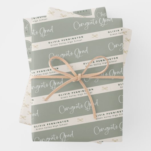 Sage Green gepersonaliseerd Afstuderen Inpakpapier Vel (In situ)