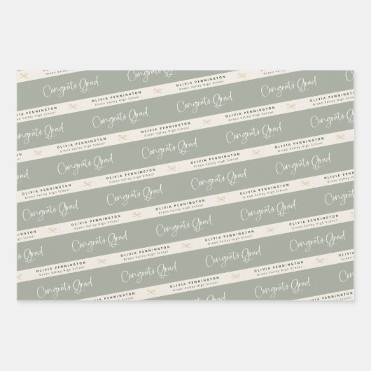 Sage Green gepersonaliseerd Afstuderen Inpakpapier Vel (Voorkant)