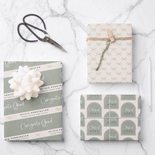 Sage Green gepersonaliseerd Afstuderen Inpakpapier Vel (Voorkant)