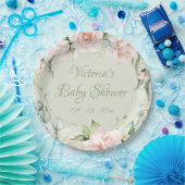 Sage Green gepersonaliseerd bloemig Baby shower Papieren Bordje (Feest)