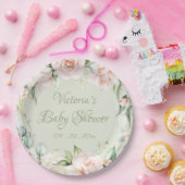 Sage Green gepersonaliseerd bloemig Baby shower Papieren Bordje (Feest)