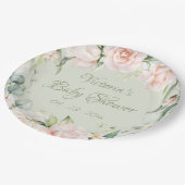 Sage Green gepersonaliseerd bloemig Baby shower Papieren Bordje (Gekanteld)