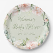 Sage Green gepersonaliseerd bloemig Baby shower Papieren Bordje (Voorkant)