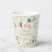 Sage Green Gepersonaliseerd Modern Floral Baby sho Papieren Bekers (Achterkant)