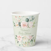 Sage Green Gepersonaliseerd Modern Floral Baby sho Papieren Bekers (Voorkant)