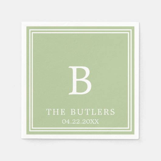 Sage Green gepersonaliseerde bruiloft cocktail ser Servet (Voorkant)