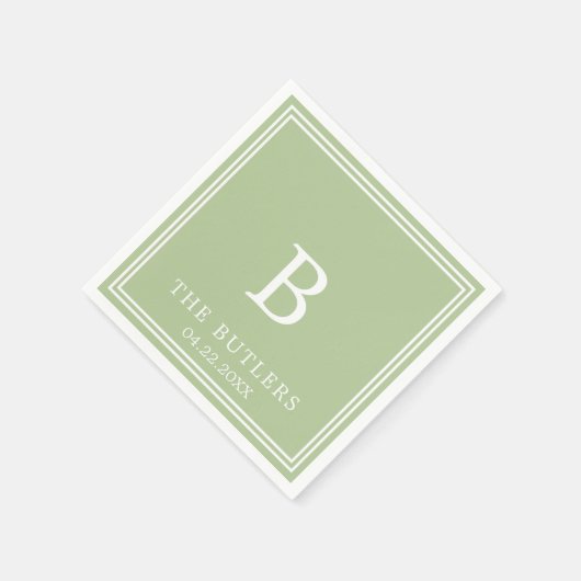 Sage Green gepersonaliseerde bruiloft cocktail ser Servet (Hoek)