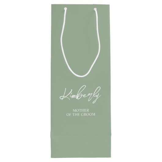 Sage Green Gepersonaliseerde Naam Wedding Party Fa Wijn Cadeautas (Achterkant)