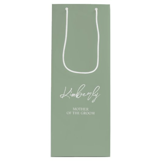 Sage Green Gepersonaliseerde Naam Wedding Party Fa Wijn Cadeautas (Voorkant)