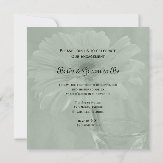 Sage Green Gerber Daisy Engagement Party Kaart (Voorkant)