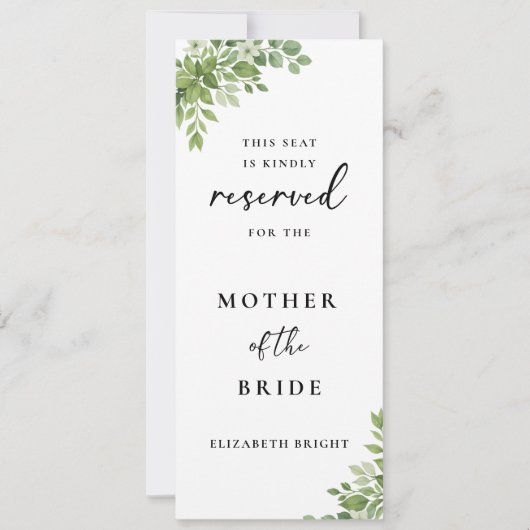Sage Green Gereserveerde Zitplaatsen Trouwstoel La Kaart (Voorkant)