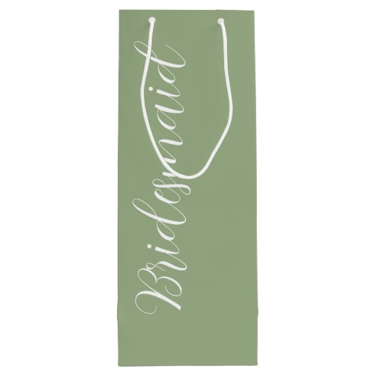 Sage Green gestileerde script bruiloft bruidsmeisj Wijn Cadeautas (Achterkant)