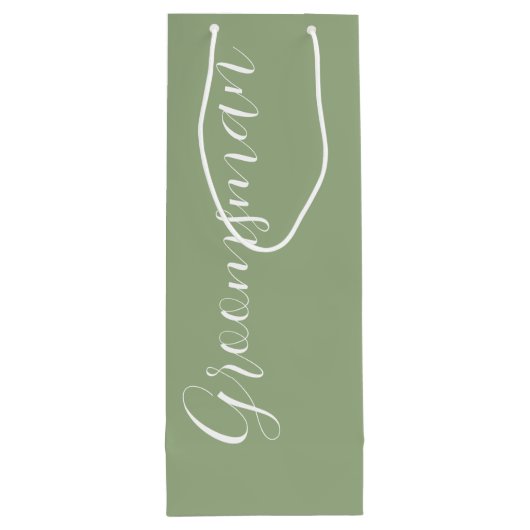 Sage Green gestileerde script bruiloft Groomsman Wijn Cadeautas (Achterkant)