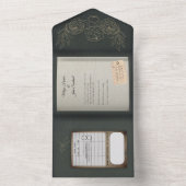 Sage Green Gilded Rozen Book Wedding Invitation All In One Uitnodiging (Binnen)
