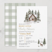 Sage Green Gingham A Merry Little Baby Shower  Kaart (Voorkant / Achterkant)