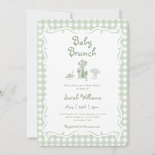 Sage Green Gingham Baby Brunch Baby shower Kaart (Voorkant)