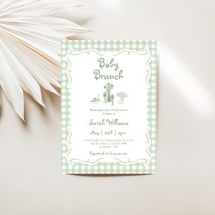 Sage Green Gingham Baby Brunch Baby shower Kaart