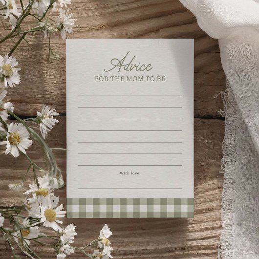 Sage Green Gingham Baby shower Advies Kaart