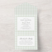 Sage Green Gingham-Baby shower All In One Uitnodiging (Binnen)