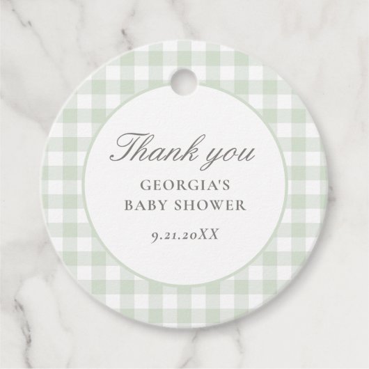 Sage Green Gingham-Baby shower Bedankjes Labels (Voorkant)