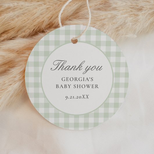 Sage Green Gingham-Baby shower Bedankjes Labels