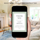 Sage Green Gingham Baby shower Bedankt Card Kaart