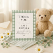 Sage Green Gingham Baby shower Bedankt Card Kaart