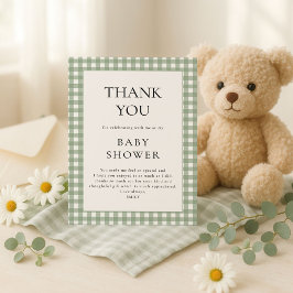 Sage Green Gingham Baby shower Bedankt Card Kaart