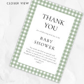 Sage Green Gingham Baby shower Bedankt Card Kaart