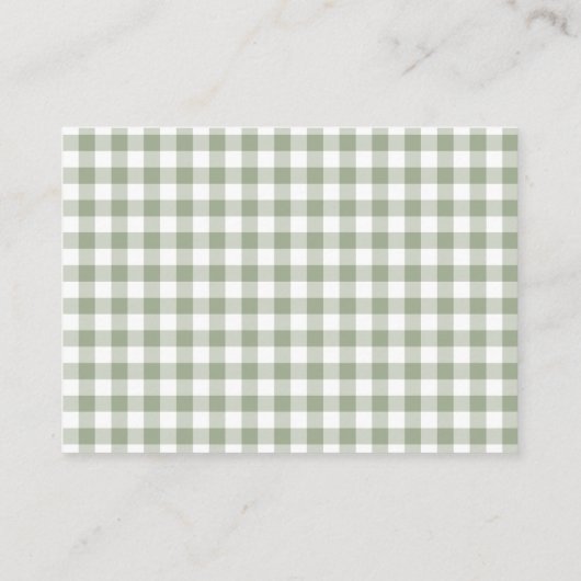 Sage Green Gingham Baby shower Boek Verzoek Informatiekaartje (Achterkant)