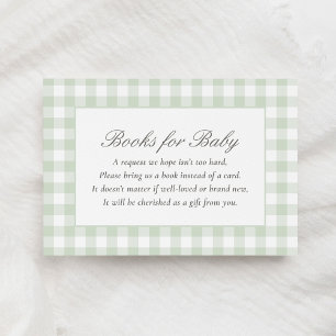 Sage Green Gingham Baby shower boeken voor Baby Informatiekaartje
