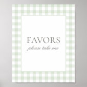Sage Green Gingham Baby shower Favorieten teken Poster (Voorkant)