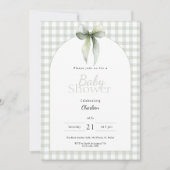 Sage Green Gingham Baby Shower Invitation Kaart (Voorkant)