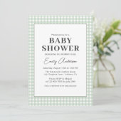 Sage Green Gingham-Baby shower Kaart (Staand voorkant)