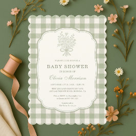 Sage Green Gingham Baby Shower Kaart
